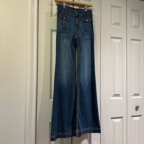 *RARE* VTG ABS Allen Schwartz Mid Rise Wide Leg Patch Pocket Trouser Jeans Y2K - Picture 4 of 11